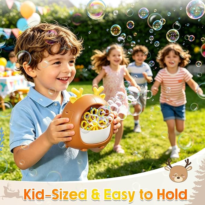 JONEG Bubble Machine Toys for Kids 3-8 Years Old - Bubble Blower Maker with Solutions, Outdoor Toy, Birthday Gift for 3 4 5 6 7 8 Year Old Girls Boys Toddlers (Deer-Brown)