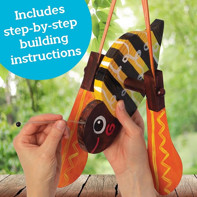 MindWare Make Your Own Bumble Bee Wind Spinner Wood Craft Kit - Build & Decorate for Ages 8 & Up