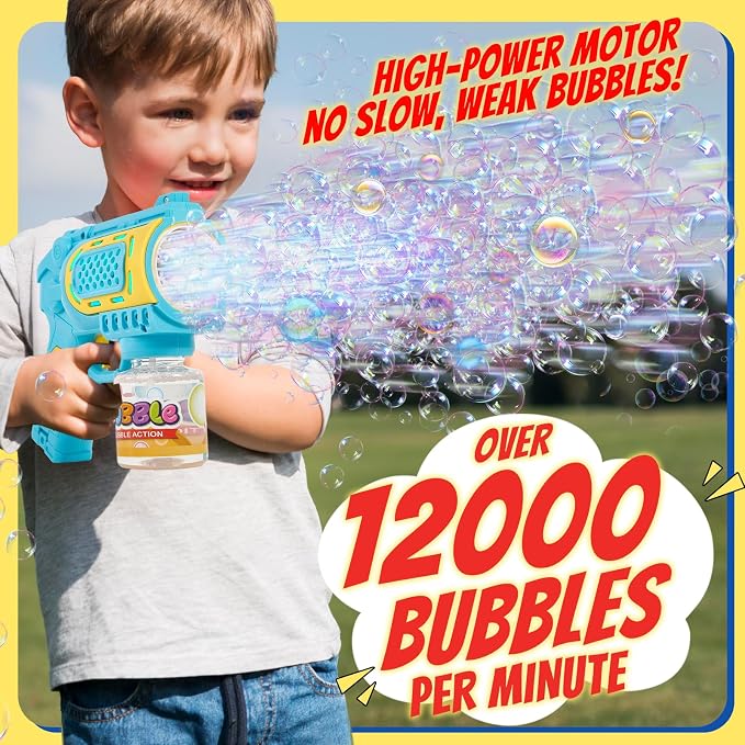 Bubble Gun Machine Toys for 3+ Year Old Boys Girls: 2 Pack with Bubble Solution, Kids Toys for Ages 3-5 4-6 5-7, Outdoor Outside Toy for Kids Ages 4-8, Gifts for Birthday