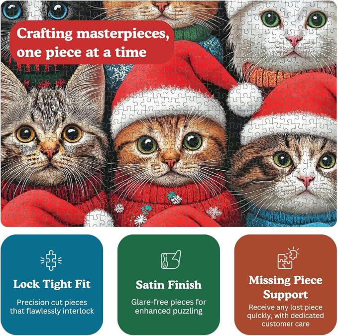 Cross & Glory - Whisker Wonderland: Holiday Cats Edition - 1000 Piece Jigsaw Puzzle for Adults | Festive Cat Puzzle | Christmas Jigsaw Puzzle with Vibrant Artwork
