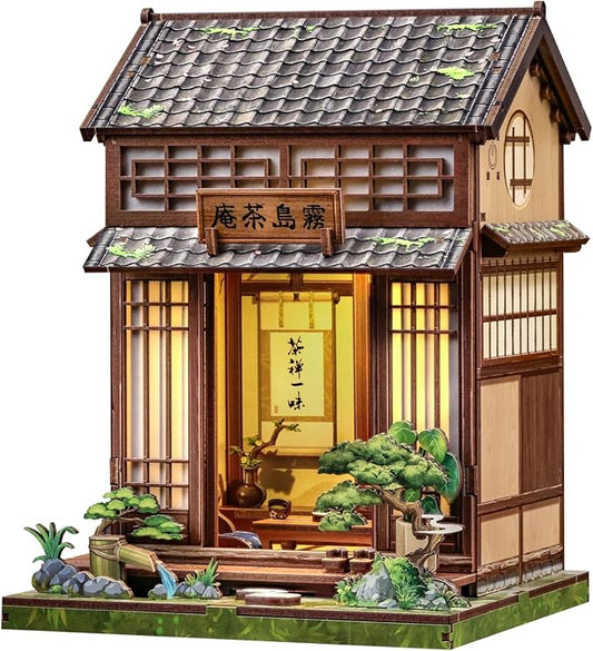 CUTEBEE Book Nook Kit - DIY Miniature House Japanese Tea House, Dollhouse Kit for Adults and Teens, Tiny House Bookshelf Decor 3D Wooden Puzzle, Gifts for Family, Friends(Kirishima Cha-an)