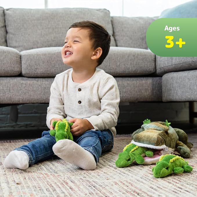 PREXTEX Stuffed Alligator Toy with 3 Baby Alligators - Alligator Plush Mommy with 3 Zippered Babies, Ideal Stuffed Animal for Boy or Girl Playtime - 3-5 Years