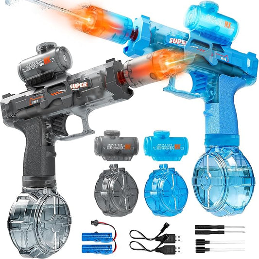 Electric Water Gun for Kids Adults, 2 Pack Automatic Squirt Gun with LED Flame Effect & Realistic Slide Action, Lightweight Rechargeable Water Blaster for Outdoor Summer Pool Beach Night Toys