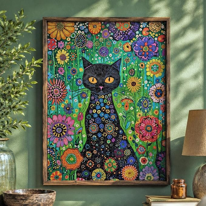 Cross & Glory | 1000 Piece Jigsaw Puzzles for Adults | Petals and The Midnight Cat | 1000 Piece Puzzle for Adults Cats & Floral | Satin Finish | Ages 14+