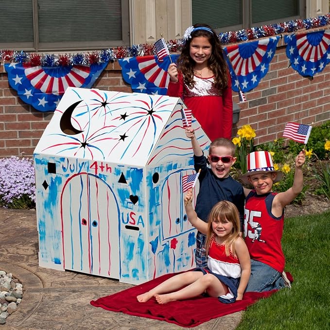 Easy Playhouse Blank Crafty Cottage - Kids Art and Craft for Indoor Fun, Color, Draw, Doodle on this Blank Canvas – Decorate and Personalize a Cardboard Fort, 32" x 26.5" x 40.5" - Made in USA, Age 3+