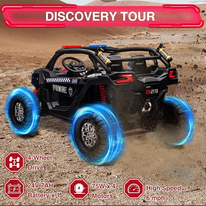 24V 2-Seater UTV Ride on Toy with Remote Control – Powerful 4WD Electric Vehicle Features 4 Shock Absorbers, Leather Seats, Music, and Lights. Designed As a 24V Ride-on Toy for Big Kids