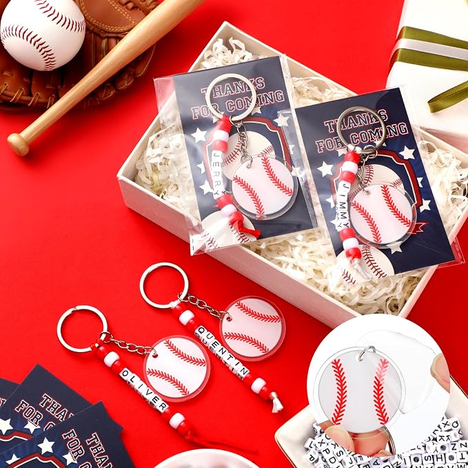 Suncalla 984 Pcs 24 Set Baseball Keychain Making Kit DIY Ball Bag Tag Baseball Party Favors Accessories Sport Key Chain Crafts Adjustable Name Beads Cards Strings Kit Senior Team Night Graduation Gift