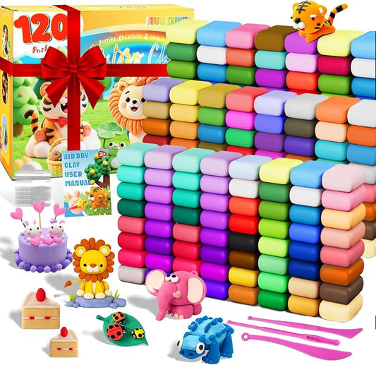 MuseLuxe Air Dry Clay - 120 Pack Modeling Clay Kit with 3 Sculpting Tools,Safe & Non-Toxic,DIY Magic Toys Gifts for Boys,Girls,Kids - 48 Colors