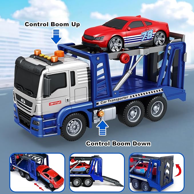 SpringFlower 3 4 5 6 7 8 Years Old Boys Truck Toy, Transport Cars Carrier Truck with Racing Car, Toddler Boy Vehicle Toy with Lights Sounds, Boys Girls Christmas Birthday Gifts
