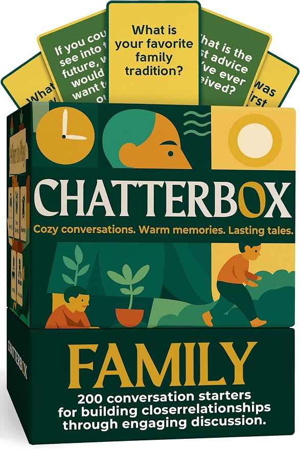 Chatterbox Conversation Cards for Families & Parents, Share Life Stories & Connect with Family & Get to Know You Game, Perfect for Game Night, Family Reunion, Dinner Table or Road Trips, 2+ Players