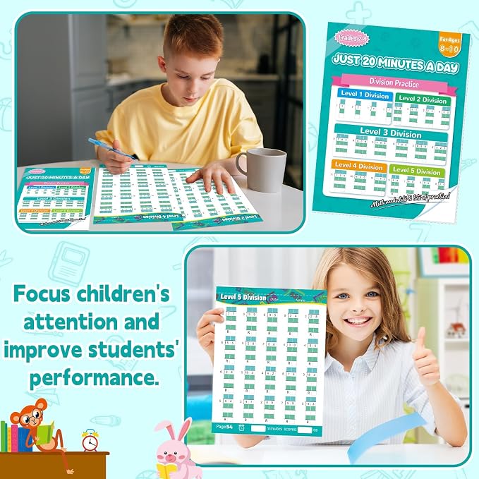 56 Pages Math Worksheets Division Practice Math Problem Workbook for 3rd 4th 5th Grade Students Age 7 8 9 10 11 Yeas Old Kids Early Childhood Education Materials Double & Triple Digit Division-Level 6