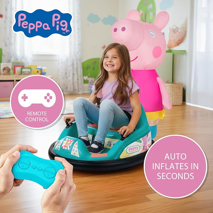 6V Peppa Pig Toy Toddler Bumper Car - Ride On Toddler Toy, Kids Electric Bumper Car, Auto-Inflated, Parent Remote Control, LED Light, 360° Spins, 1 MPH, Max Weight 66lbs, Age 1.5-4yrs