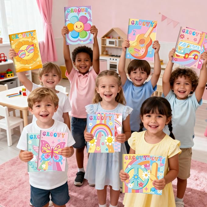 BenLouis 24 Pcs Hippie Boho Mini Coloring Books Kids Retro Daisy Party Favors Small Activity Books Bulk for Kids Two Groovy Goodie Bags Stuffers Return Gifts Classroom Travel