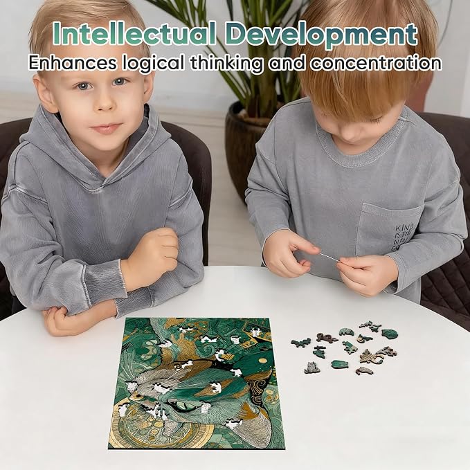 Mocfesk Wooden Puzzles for Adults, Cat Puzzles 208 Pieces, Unique Shaped Animal Jigsaw Puzzles for Adults and Kids, Birthday Gifts Fun Family Game 8.9 x 11.8in