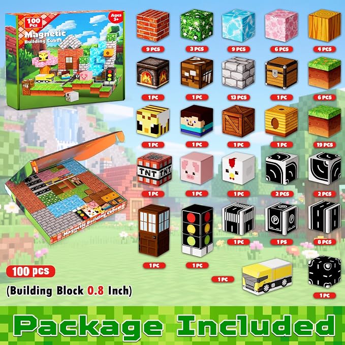 100PCS Magnetic Blocks - Magnetic Building Block for Kids Ages 3 4 5 6 7 8, Stacking Magnets for Kids, Magnet Toys, Birthday Gifts for 3-10 Year Old Boys Girls, STEM Learning Toy