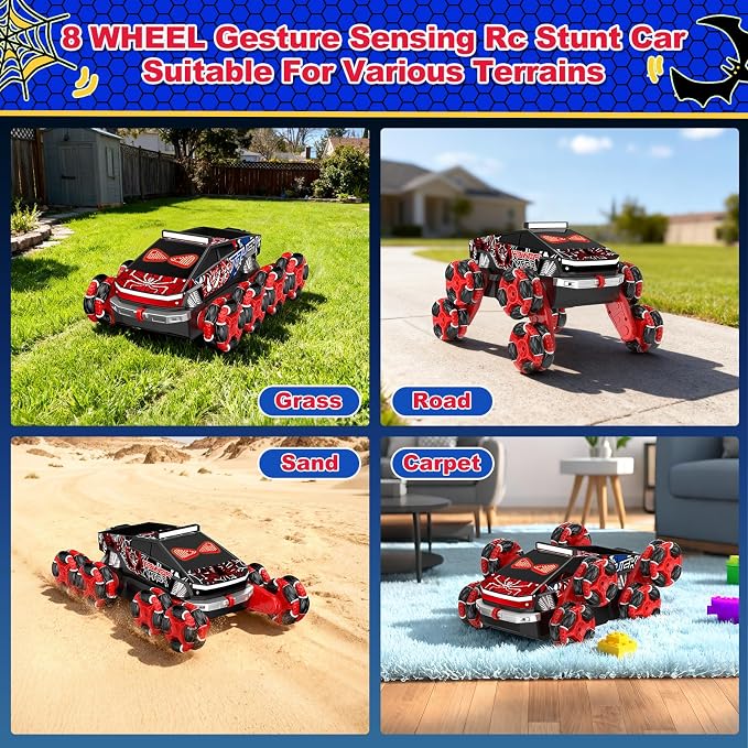 Nikuku Cool 8 Wheels Hand Controlled RC Stunt Car, Gesture Sensing Remote Control Car for Boys Age 6-13, 2.4Ghz Climbing Toys for Kid 6 7 8-10 11 12 Year Old, Christmas Birthday Gifts for Boys Girls