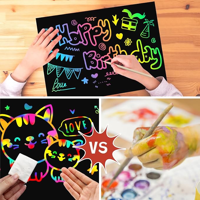 ZMLM Scratch Paper Art Craft: 2 Pack Rainbow Scratch Notebooks Crafts for Kids Ages 4-8 Year Old Girl Birthday Gift Games for Kids Arts Kits School Party Toys Activity