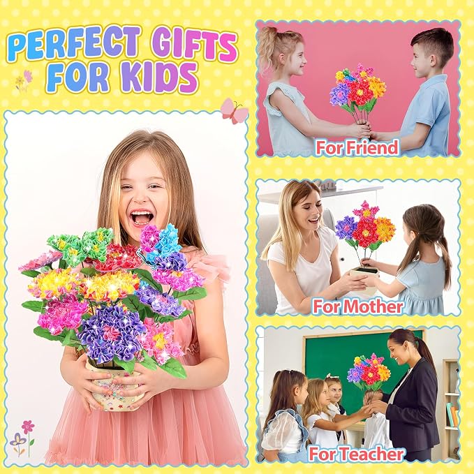 Zefy Poke Art Flower Bouquet, Mess-Free Arts and Crafts for Kids | DIY Activities with 8 Colors 10 Flowers & 2 Butterflies, Birthday Valentine Gifts for Girls Craft Kits 4-12