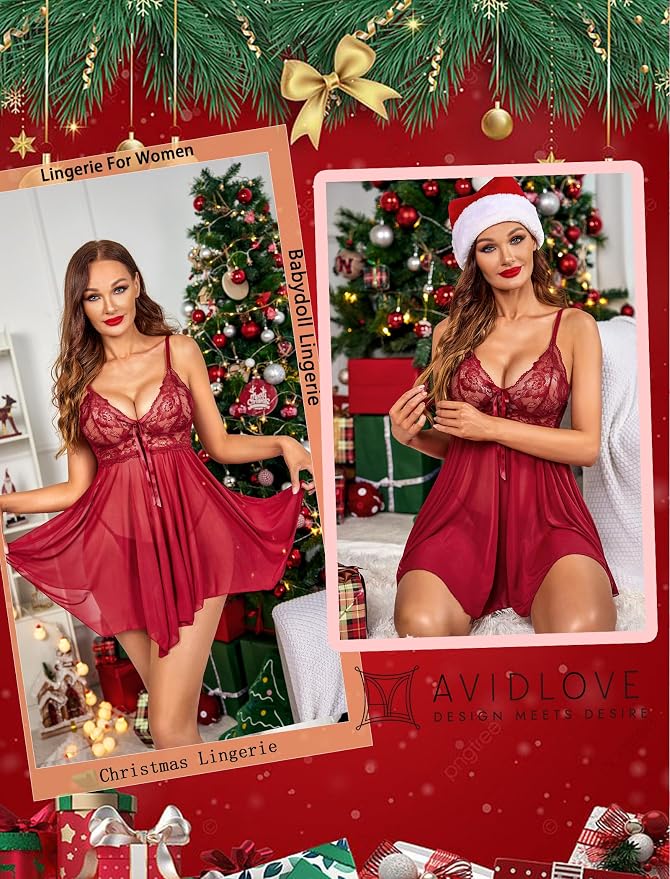 Avidlove Women Lingerie Lace Babydoll Mesh Nightgown Chemise Boudoir Nighty Sleepwear