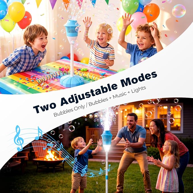 LusterAce Automatic Bubble Machine for Kids | Standing Bubble Torch with Light &Music for Outdoor Party Pool Backyard,47 Inches