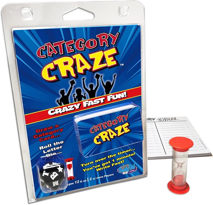 Category Craze - The Simple, Fast-paced, dice-Rolling, Category Card Game for Families or Parties! Ages 12 and up. 2 or More Players or Teams!