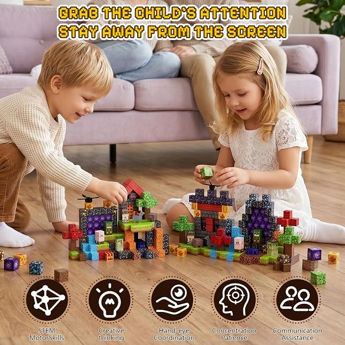 200PCS Magnetic Blocks, Magnetic Building Blocks, 0.78in Magnetic Building Cubes, STEM Game Stacking Toys for Kids, Birthday Gifts for Boys and Girls Age 3+ Years Old
