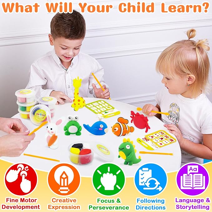 LanMa Air Dry Clay Kit for Kids, 12 Pack Animal Air-Dry Art Kits with Ultra Light & Soft Modeling Clay, Instructions, Sculpting Tools, Christmas Birthday Gifts for Boys Girls