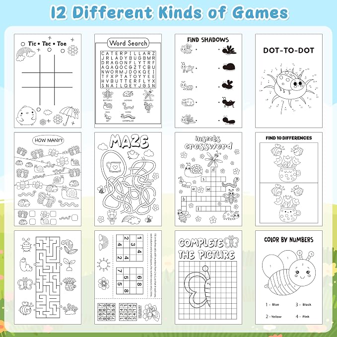 Spring Activity Books for Kids - 24Pcs Hello Spring Mini Games Coloring Book Set Bulk Insect Floral Mazes Word Search Word Scramble Games for Valentine Spring Easter Holiday Party Goodie Bag Stuffers