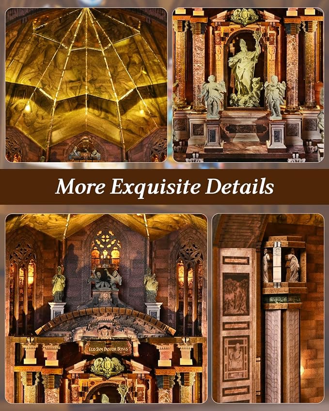 CCCDF DIY Dollhouse Kit, Gothic Architecture Miniature with Dust Cover, Easy Assembly Wooden Craft for Adults Bookshelf Decor (Duomo di Milano)