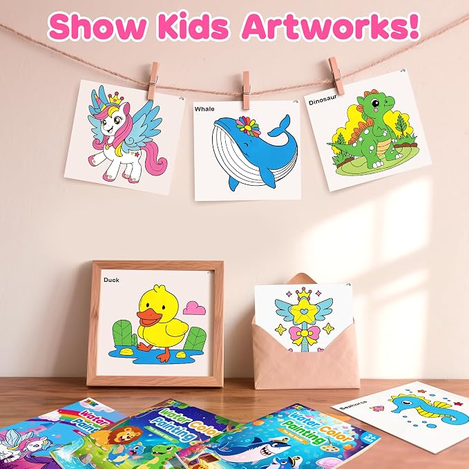 ZIZZ Paint with Water Coloring Books for Toddlers, 3PCS Watercolor Painting Set for Kids Ages 3-8, No-Mess Drawing Art Craft Toy Birthday Valentine's Day Gifts for Girls Boys - Princess, Forest, Sea