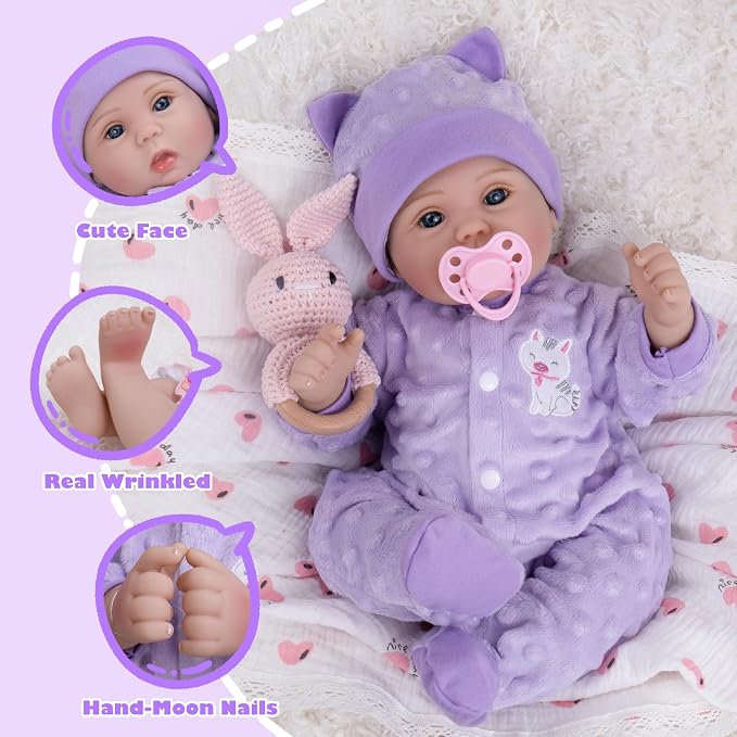 Milidool Lifelike Reborn Baby Dolls Girl-18 inch Realistic Newborn Baby Dolls for Kids Age 3 +,Purple Clothes