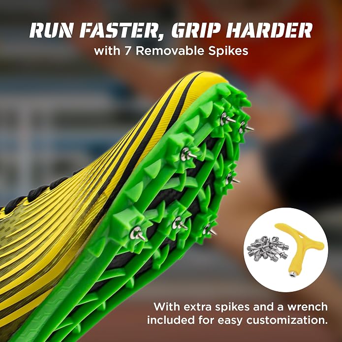 RUNIC Track & Field Shoes for Men, Women & Kids – Pro Running Spikes for Sprint, Race & Training – 7 Spikes + Extra Spikes & Wrench (US Men Size)