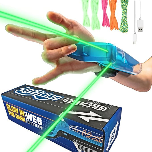 ZipString Aracna Glow-in-the-Dark Webshooter – Superhero String Launcher Toy for Kids, Teens & Adults – Patented, Reloading, Durable & Viral Web Shooting Action Toy for Endless Tricks & Epic Battles