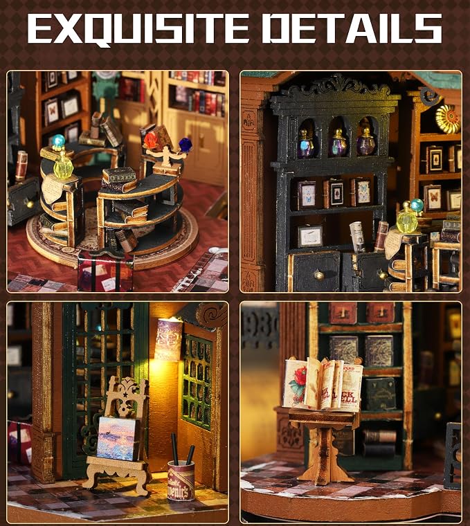 Spilay DIY Miniature House Kit for Adults, Miniature Dollhouse Kit | With Music Box & Dust Cover, Wooden Craft Building Set for Bookshelf Decor, Home Display & Creative Gifts for DIY Lovers