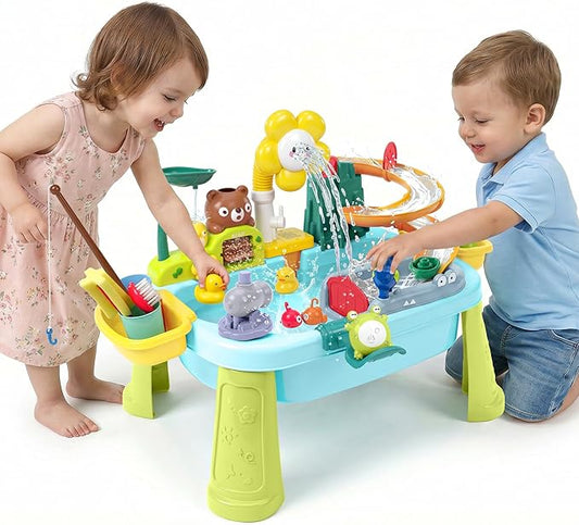 Water Table for Toddlers 1-3 with Pump: Summer Sensory Play Sink, Kitchen Fishing Playset with Running Water, Indoor Outdoor Montessori Water Toy Gift for Kids, BPA-Free, Non-Toxic