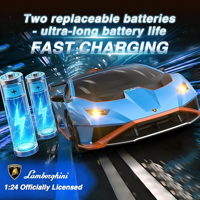 Lamborghini Remote Control Car, 1:24 Scale Officially Licensed Lambo Toy Car, 25KM/H High Speed Fast RC Drift Car with LED Light 2.4GHz Model Cars for Boys Girls Kids Adults Birthday Ideas Gift