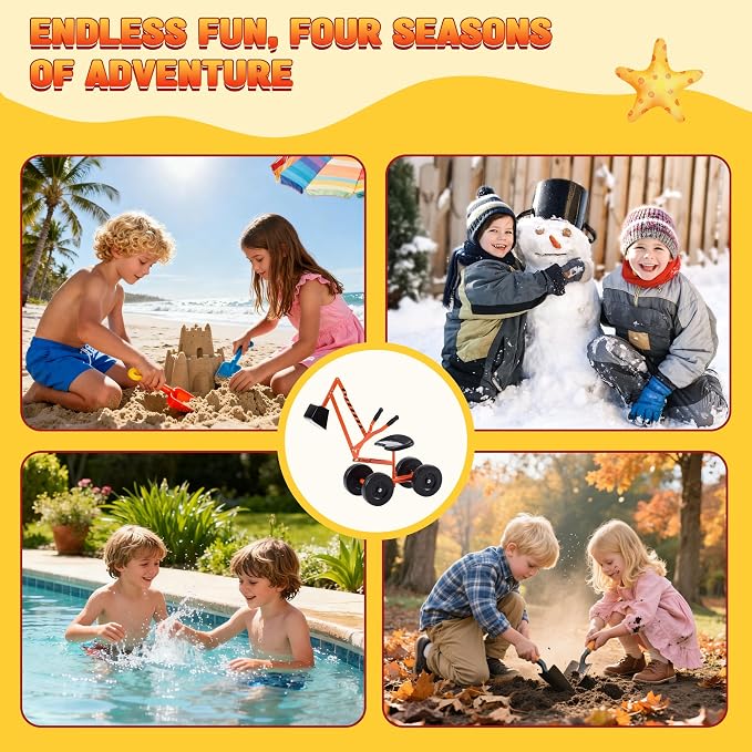 Albott Ride On Sand Digger Excavator Toys Working Crane with 8 inches Wheels and 360° Rotation Seat (Orange)