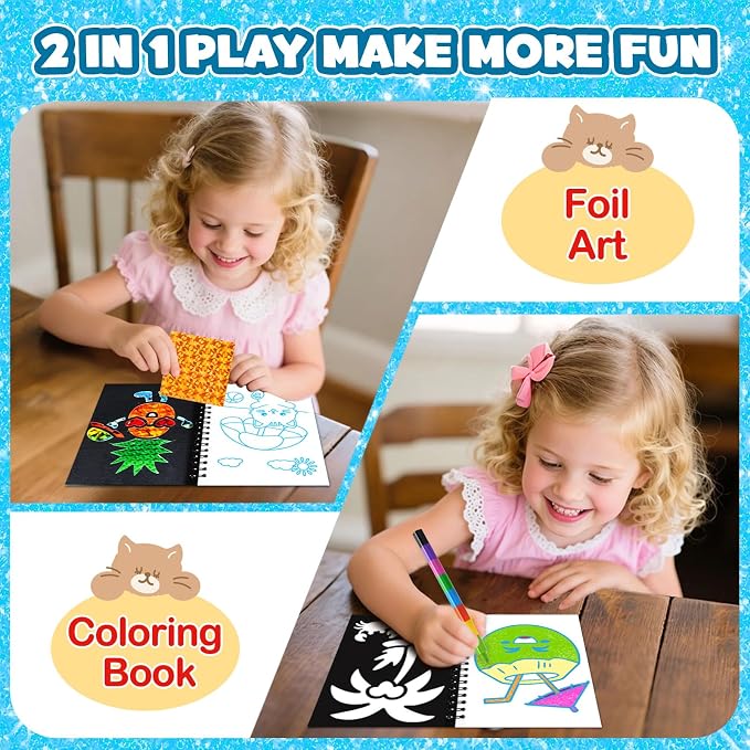FUNNYB&G Foil Art Party Favors for Kids - 24 Pack Foil Art Crafts Kits Coloring Books, Goodie Bag Stuffers Party Favors for Kids 4-8 8-12, Bulk Birthday Classroom Prizes Girls Boys Gifts (Summer)