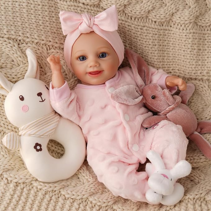 BABESIDE 12 Inch Lifelike Reborn Baby Dolls Realistic Baby Doll Sweet Full Vinyl Real Life Baby Dolls Cute Girl with Toy Accessories Gift Set for Kids Age 3+