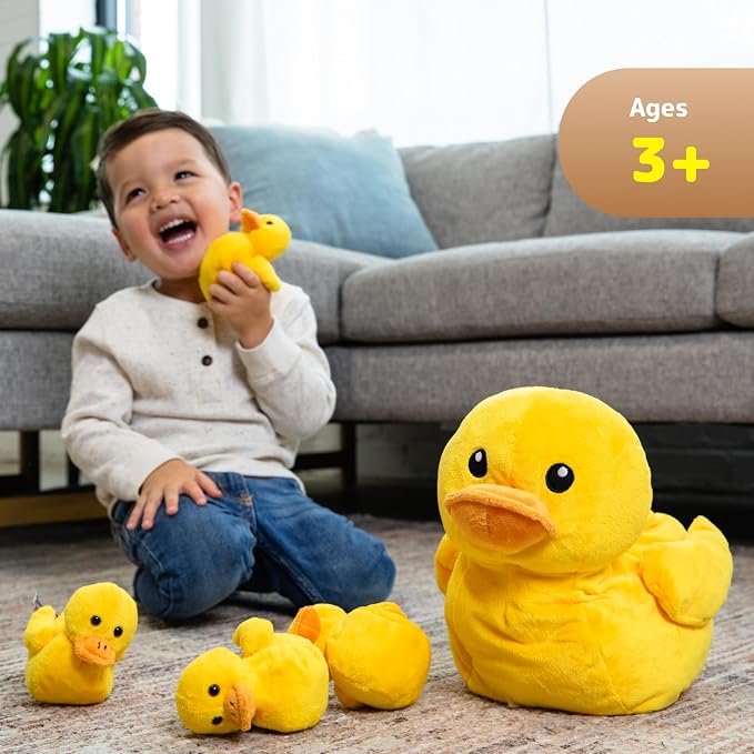 PREXTEX Plush Duck Toys Stuffed Animal with 5 Ducks Baby Stuffed Animals - Big Duck Zippers 5 Little Plush Baby Ducklings - Toys for Kids 3-5 - Duckling Toy - Gift for Ducks Lovers