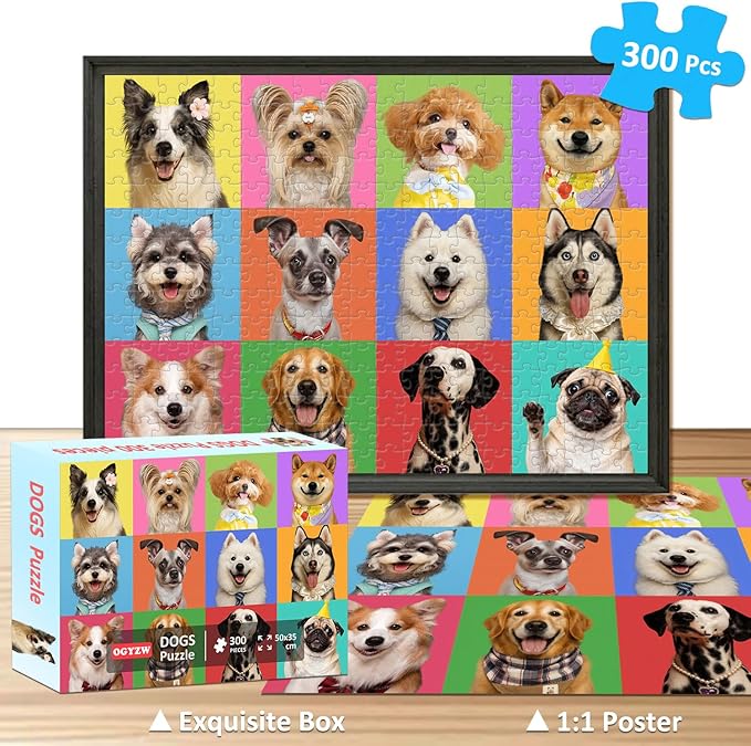 300 Pieces Puzzles for Adults, Multicolor Dogs Puzzle for Adults Children Seniors, Challenging Funny Dogs Puzzles for Kids Ages 8-10 10-12, Great Gift for Family Friends