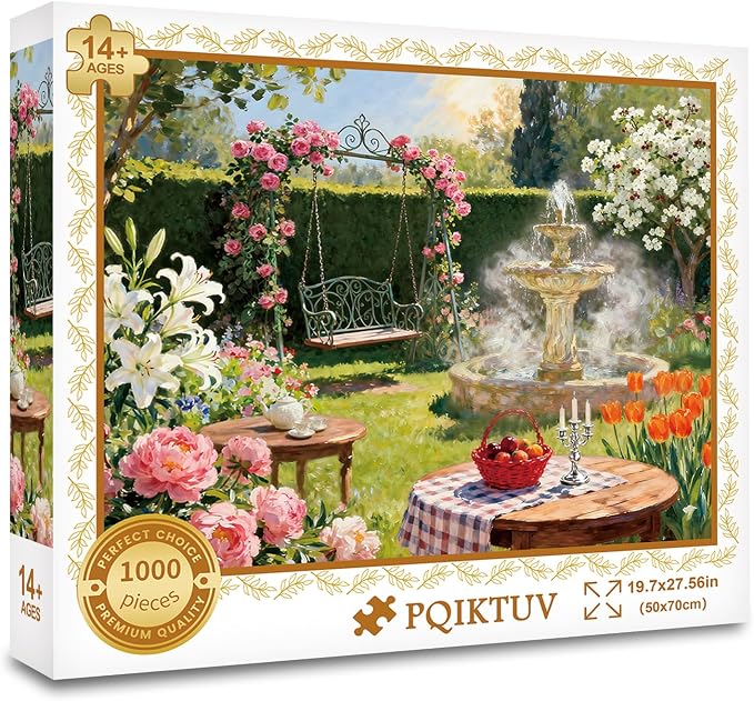 1000 Piece Puzzle for Adults, Oil Painting Garden Jigsaw Puzzles | with Letters on Back Puzzles for Adults, Summer Courtyard Puzzle Gifts for Wall Decor Women Men (27.56x19.7 Inch)