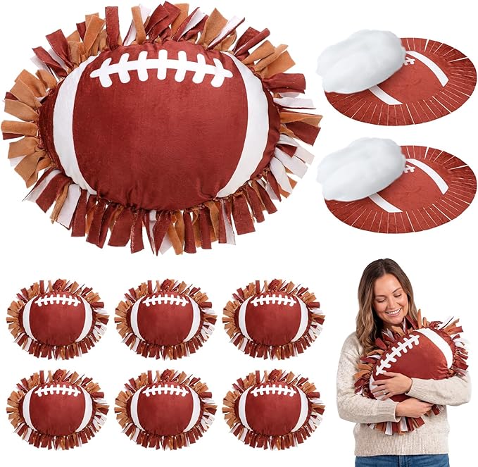 Weysat 6 Sets Football Tied Pillow Craft Kit DIY Football Shaped Pillow Craft Adults Gifts with PP Cotton for Sports Theme Party Room Decor VBS Favors Giveaways