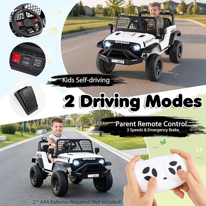 Costzon Ride on Truck, 24V Ride on Toys for Kids, Electric Vehicle with Parent Remote Control, Music, Horn, LED Headlights & Spring Suspension, Kids Car for Boys & Girls Aged 3+ (24V,White)