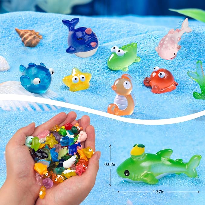 50pcs Mini Ocean Resin Animals, Miniature Figurines for Desk Pets, Resin Charms, Animal Figurines, Cute Mini Animals for Decoration and Hiding