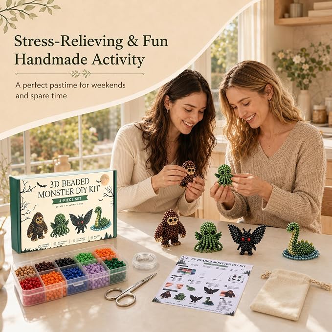 BLOWADM 4Pcs Tiny 3D Beaded Animal DIY Kit,Easy DIY Beading Embroidery Kit,3D Animal Themed Beadwork Kit for Beginners & Craft Enthusiasts, with Instructions