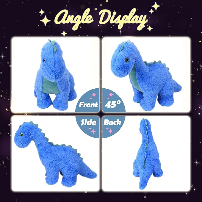 Hopearl LED Plush Dinosaur Light up Stuffed Diplodocus Animal with Long Neck Night Lights Glow in The Dark Birthday Gifts for Kids Toddler Girls, Blue, 16''