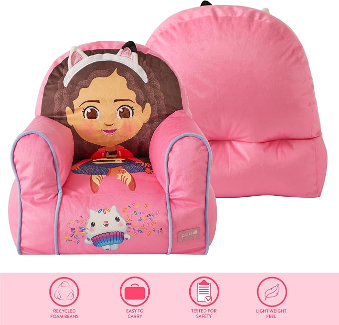 Idea Nuova Gabby's Dollhouse Themed Soft and Comfortable Bean Bag Sofa Chair for Kids