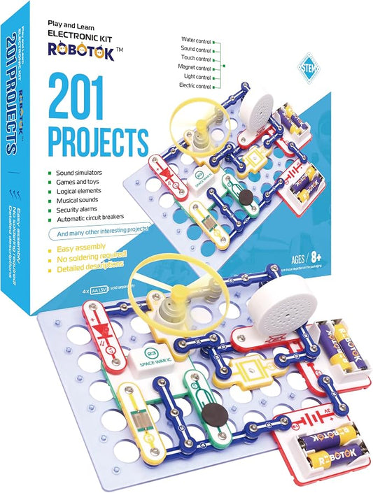 STEM Electronic Circuit Kit for Kids, Over 201 Projects, Physics Circuit Maker Kit, Science Experiment Educational Toy for Boys & Girls Ages 8+ (Mixed Color, 201)