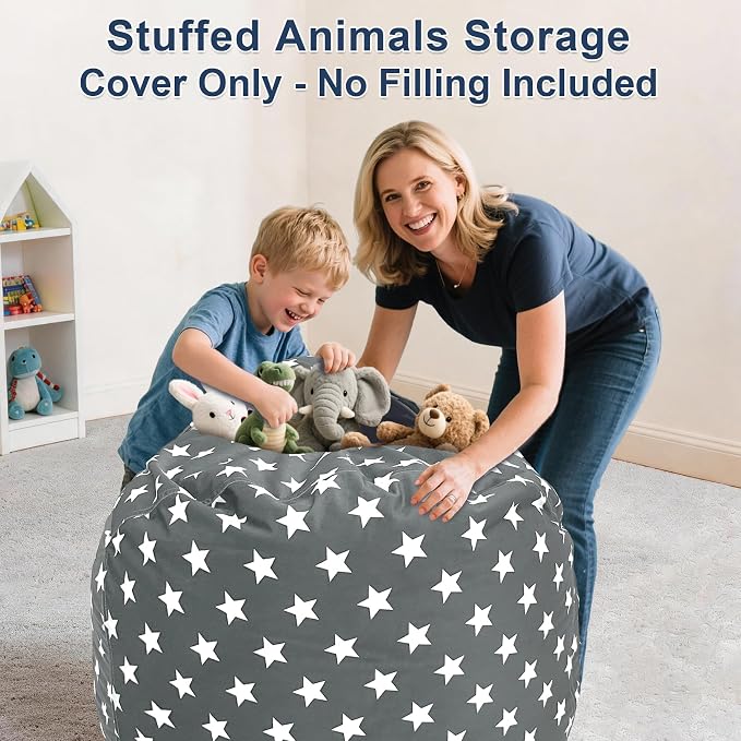 Lukeight Stuffed Animals Storage Bean Bag Chair Cover for Kids, Cozy Velvet Plush Toy Organizer Seat, Cover Only, No Filling Included, Long YKK Zipper, Side Pocket, X-Large 30 x 18 in